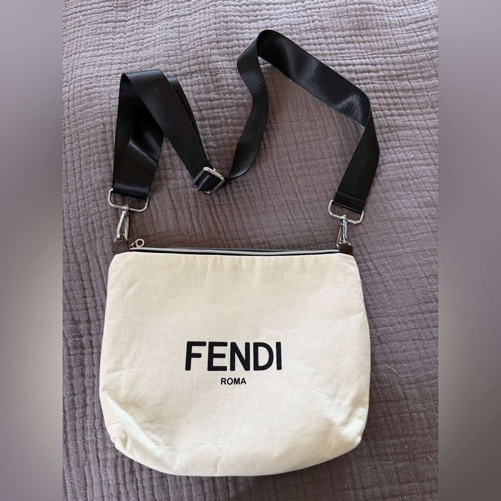 NEW Condition Upcycled Beige and Black Canvas Shoulder Bag